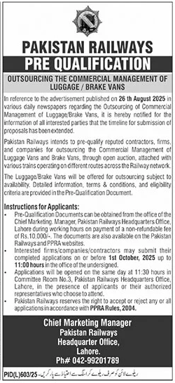 Pakistan Railways Lahore Tender Notice-1